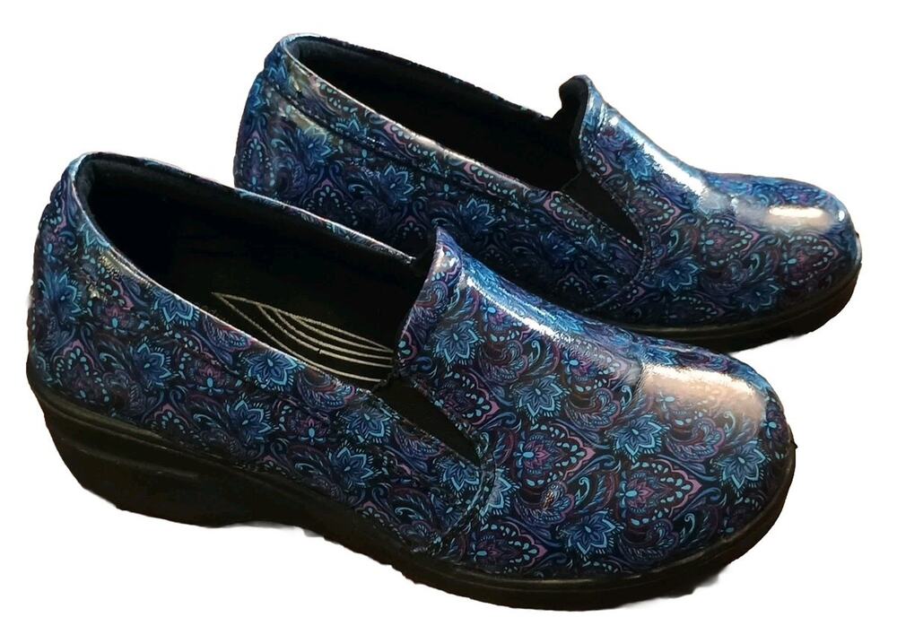 Blue Purple Paisley Easy Street Nursing Slip-On Shoes Loafers Clogs 9.5 Quality